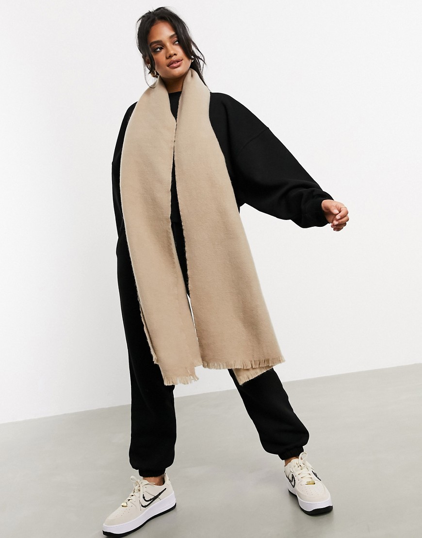 ASOS DESIGN supersoft long woven scarf with raw edge in stone-Neutral