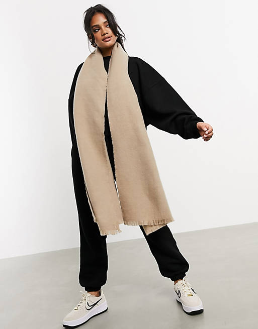 ASOS DESIGN supersoft long woven scarf with raw edge in stone