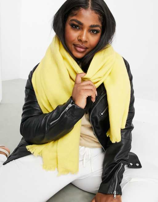ASOS DESIGN supersoft long woven scarf with raw edge in yellow