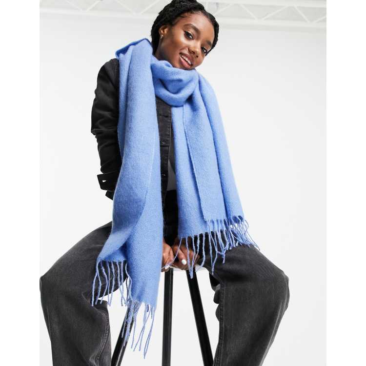 ASOS DESIGN supersoft long woven scarf with tassels in blue