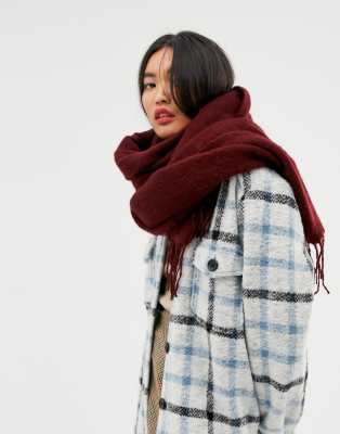 ASOS DESIGN supersoft long woven scarf with tassels in burgundy-Red