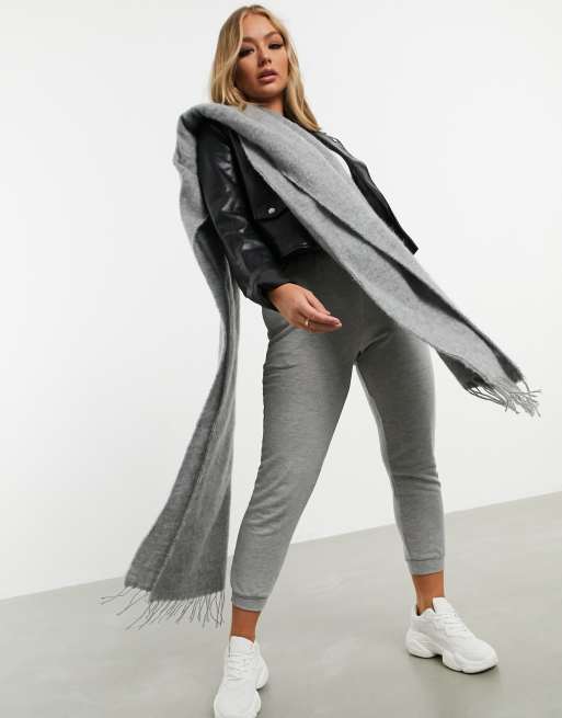 ASOS DESIGN supersoft long woven scarf with tassels in gray