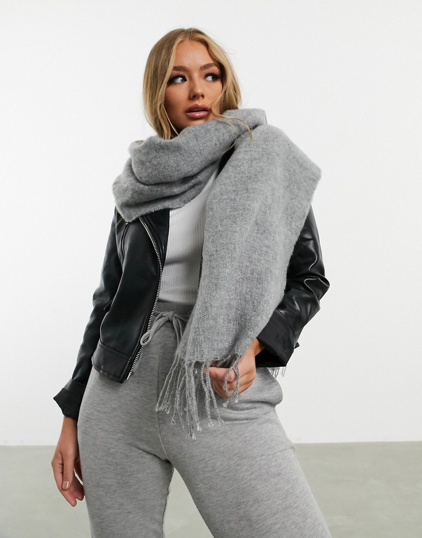 ASOS DESIGN supersoft long woven scarf with tassels in grey