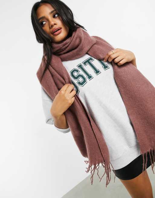 ASOS DESIGN supersoft long woven scarf with tassels in pink