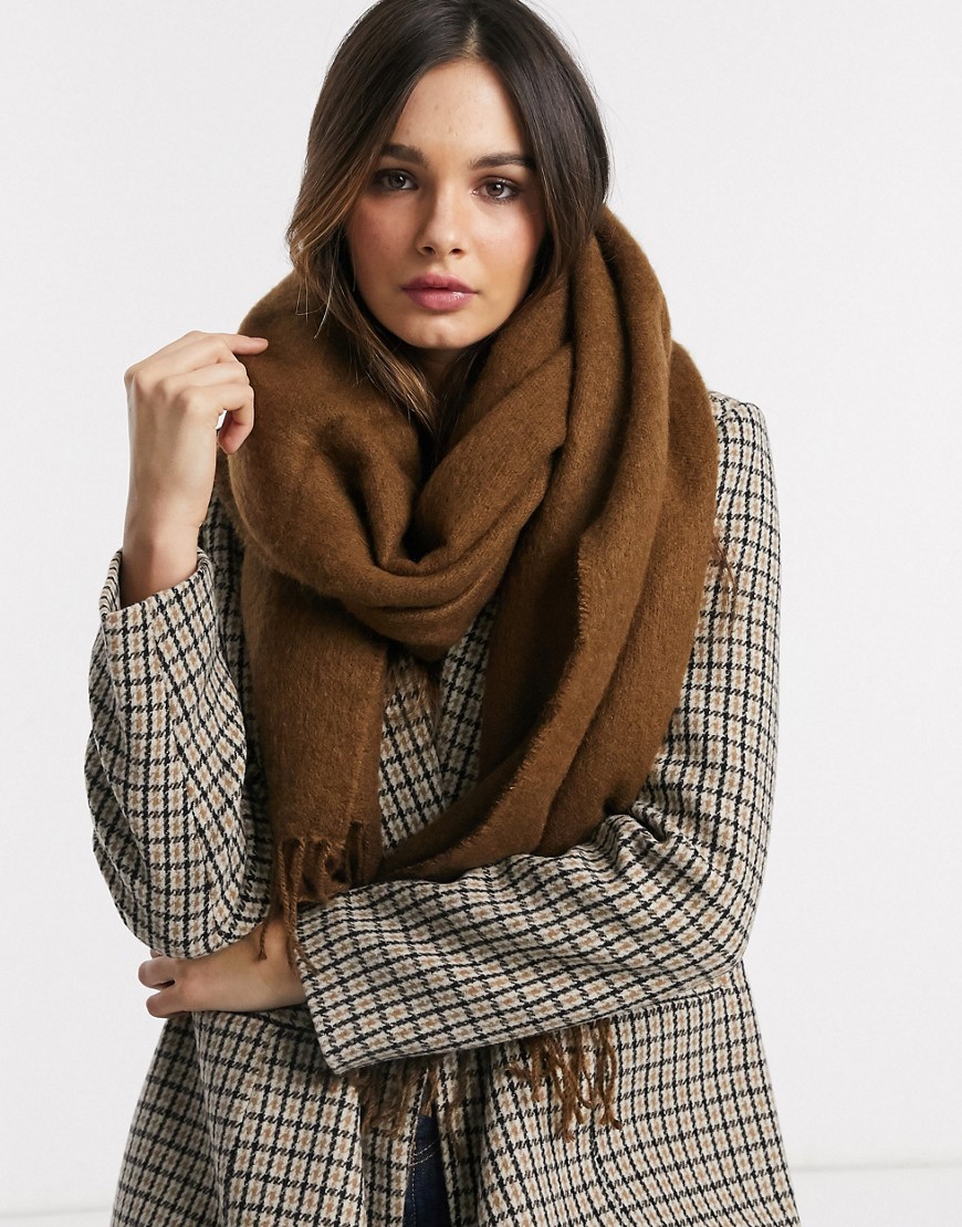 ASOS DESIGN supersoft long woven tassel scarf in chocolate-Brown