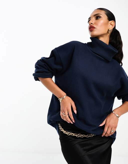 ASOS DESIGN supersoft longline roll neck jumper in navy (part of a set), 2 of 4
