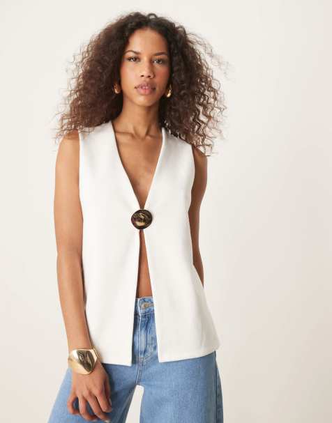 ASOS DESIGN Supersoft longline waistcoat with button detail in white - WHITE