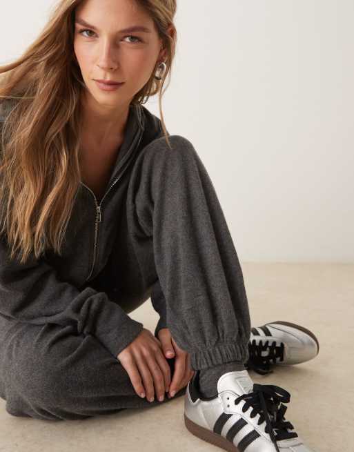 ASOS DESIGN supersoft low rise cuffed sweatpants in gray heather - part of a set