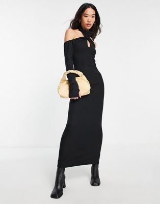 ASOS DESIGN supersoft maxi dress with choker neck detail in black  - ASOS Price Checker