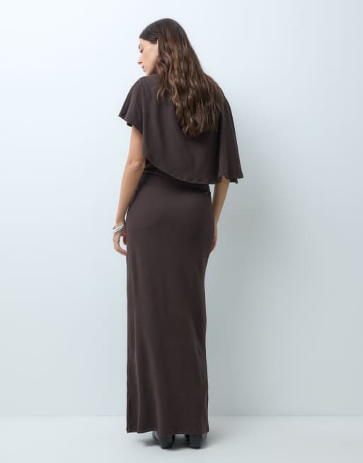 ASOS DESIGN supersoft maxi-jurk met gedrapeerde cape in donkerbruin, 5 van 5