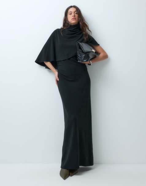 ASOS DESIGN supersoft maxiklänning med draperad cape i svart - view 1