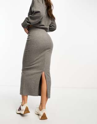 supersoft midi skirt in charcoal heather - part of a set-Gray