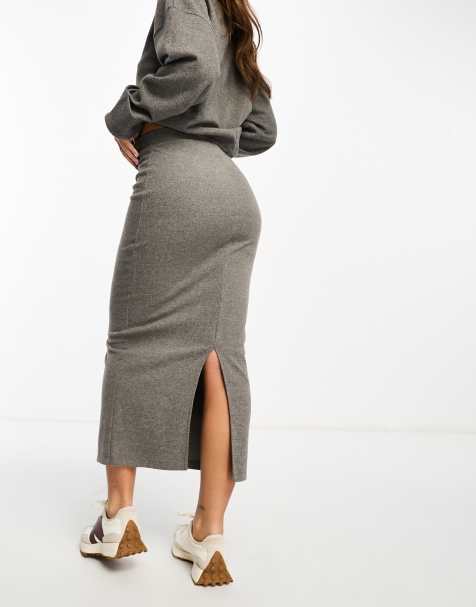 ASOS DESIGN supersoft midi skirt in charcoal heather - part of a set - view 1