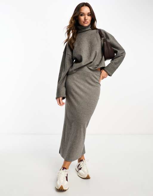 ASOS DESIGN supersoft midi skirt in charcoal marl (part of a set), 4 of 4