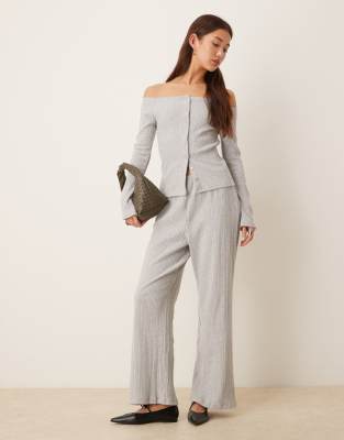 Asos Design Supersoft Mixed Rib Knit Off The Shoulder Cardigan In Gray