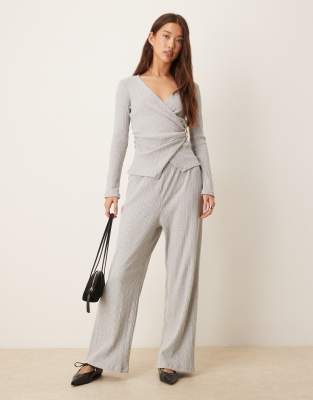 Asos Design Supersoft Mixed Rib Knit Wrap Top In Gray