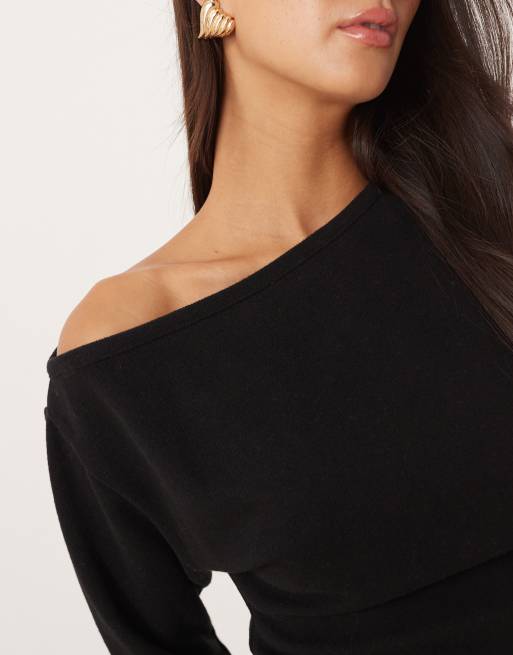 ASOS DESIGN Supersoft off shoulder corset waist long sleeve top in black