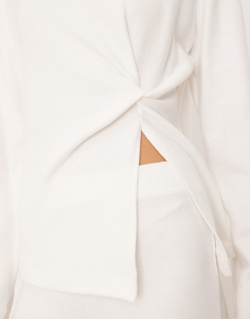 ASOS DESIGN supersoft off shoulder knot detail long sleeve top in winter white, 2 of 4