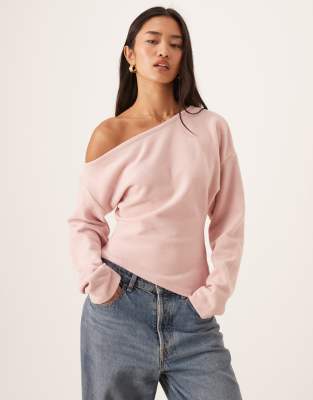 ASOS DESIGN supersoft off the shoulder corset waist long sleeve top in pink