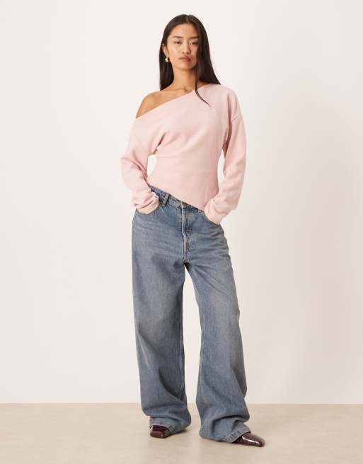 ASOS DESIGN - Top ultra-doux à manches longues et épaules dénudées avec taille corset - Rose