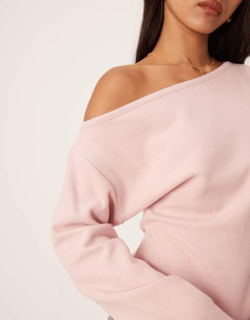 ASOS DESIGN - Top ultra-doux à manches longues et épaules dénudées avec taille corset - Rose