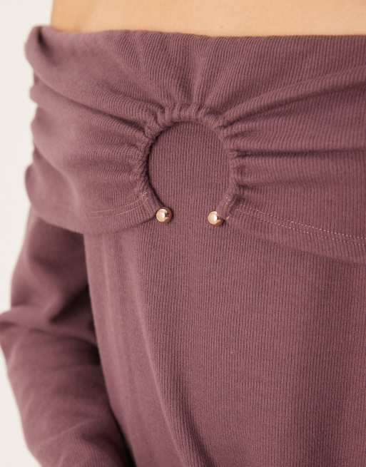ASOS DESIGN supersoft off the shoulder hardware detail sweater in dusty plum, 3 of 4