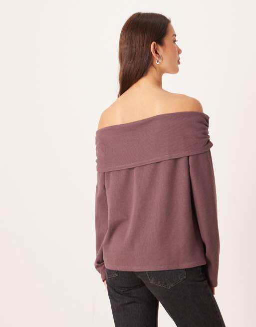 ASOS DESIGN supersoft off the shoulder hardware detail sweater in dusty plum, 4 of 4