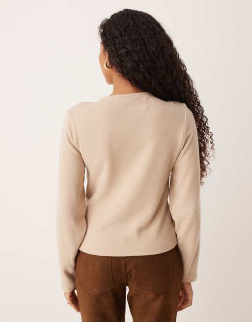 ASOS DESIGN Supersoft one shoulder twist detail top in light taupe, 4 of 4