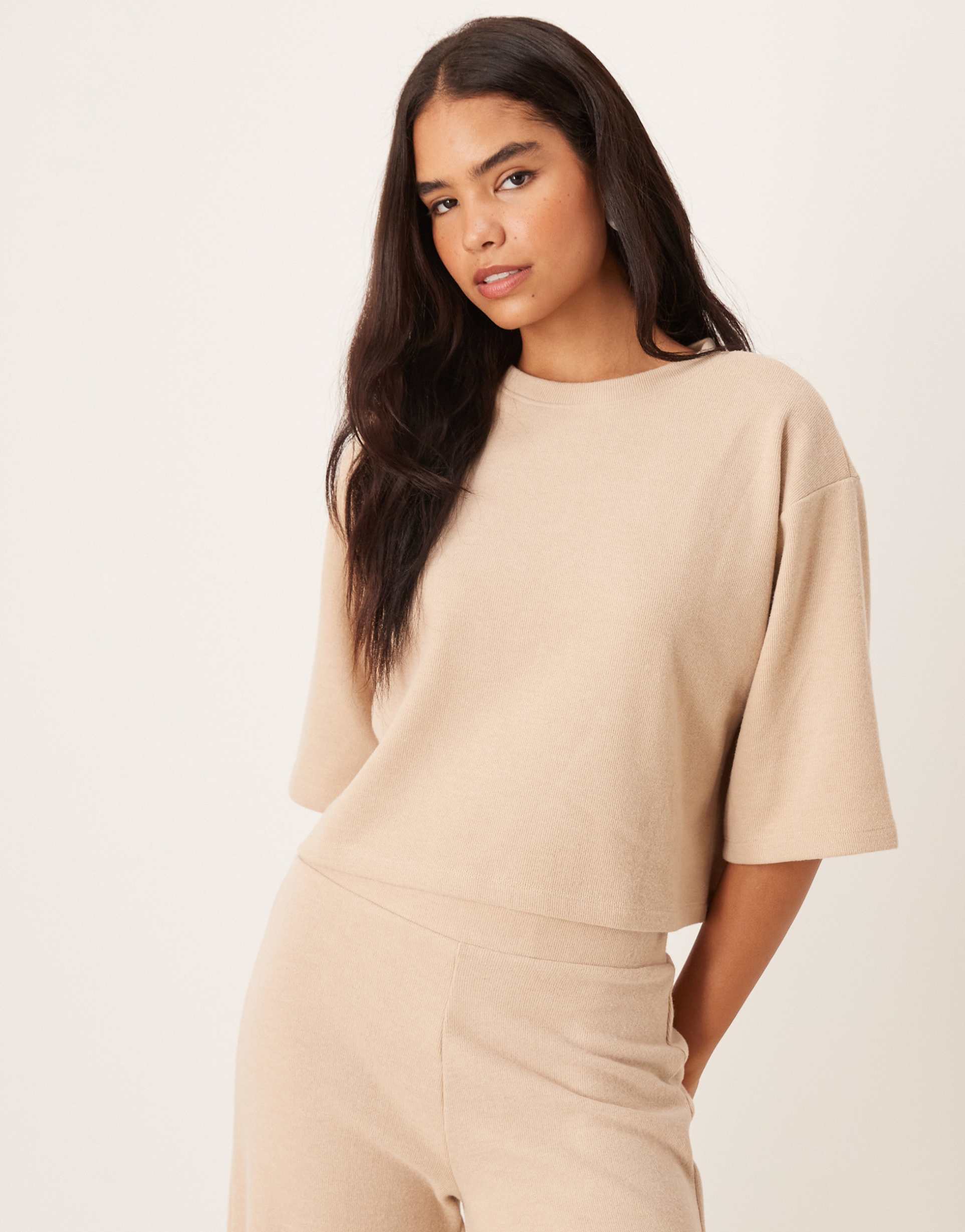 asos design supersoft oversized boxy tee in light taupe - part of a set