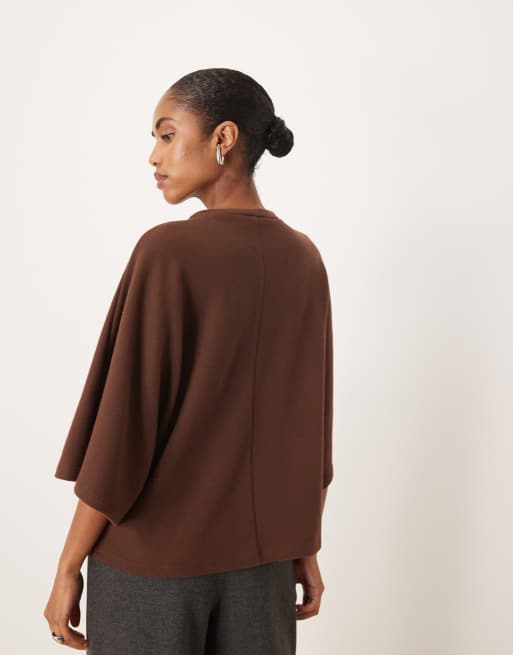 ASOS DESIGN Supersoft oversized cape T-shirt in chocolate , 4 of 4