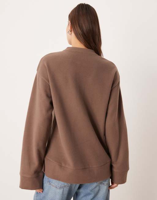 ASOS DESIGN supersoft oversized henley sweater in chocolate, 3 of 4