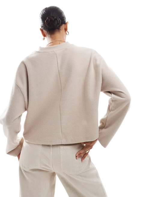 ASOS DESIGN supersoft oversized jumper with pocket detail in warm cream - CREAM, 3 of 4