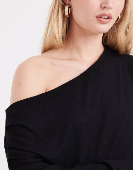 ASOS DESIGN supersoft oversized slouchy off shoulder top in black, 2 of 4