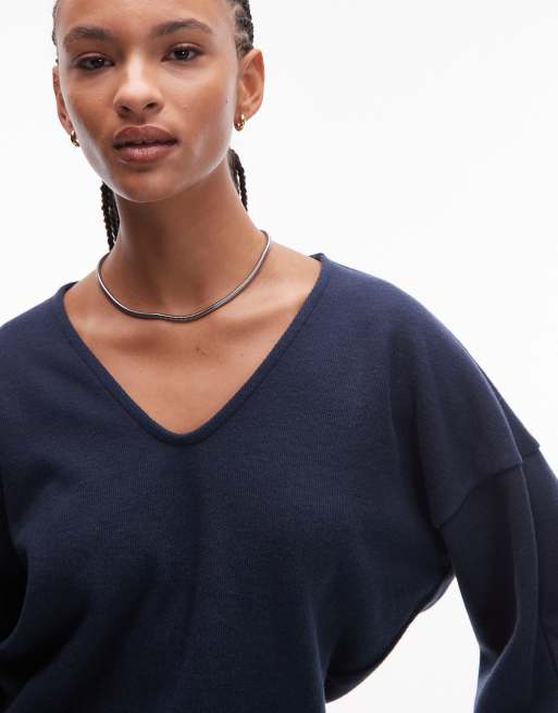 ASOS DESIGN supersoft oversized slouchy sweater in navy, 3 of 4