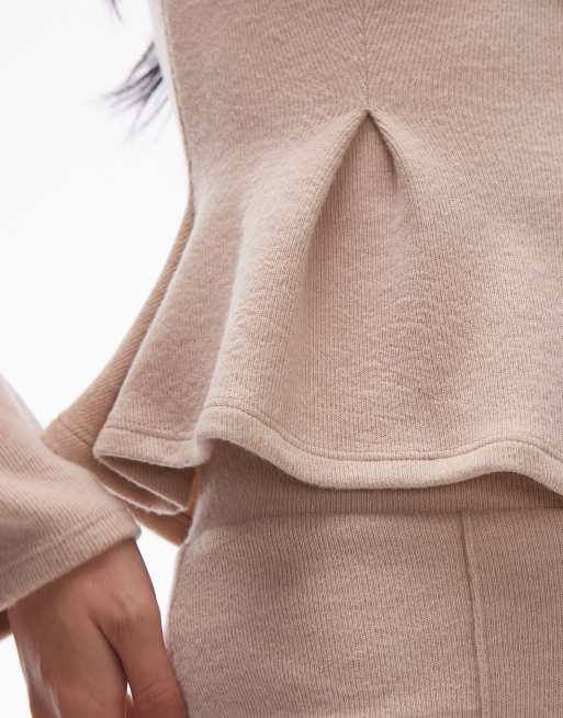 ASOS DESIGN supersoft peplum hem long sleeve top in beige - part of a set, 3 of 4