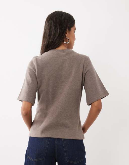 ASOS DESIGN supersoft pinch detail co-ord t-shirt in brown, 4 of 4