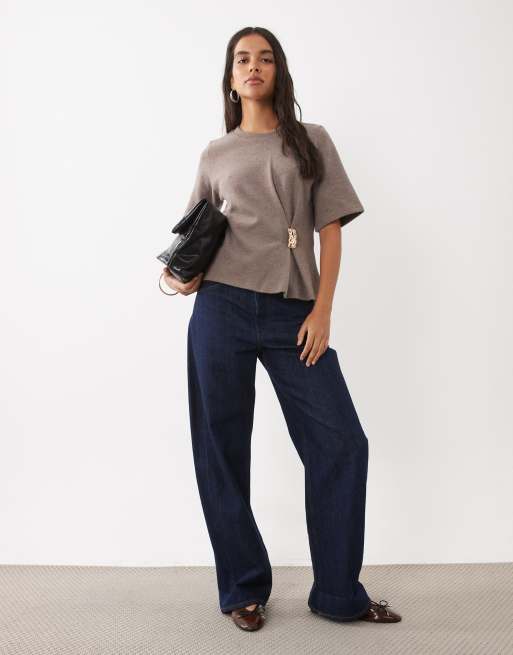 ASOS DESIGN supersoft pinch detail set t-shirt in brown, 3 of 4