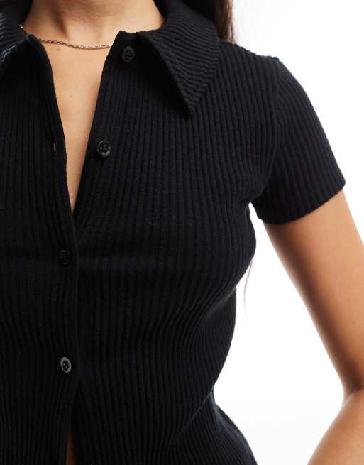 ASOS DESIGN supersoft polo cardigan top in black, 2 of 4