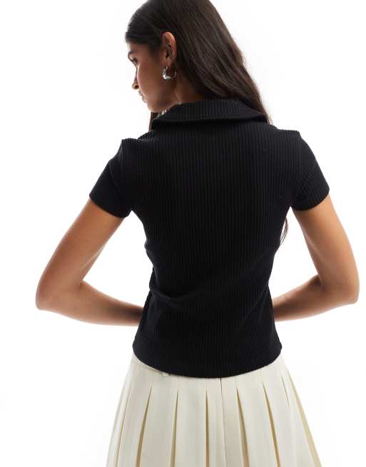 ASOS DESIGN supersoft polo cardigan top in black, 4 of 4