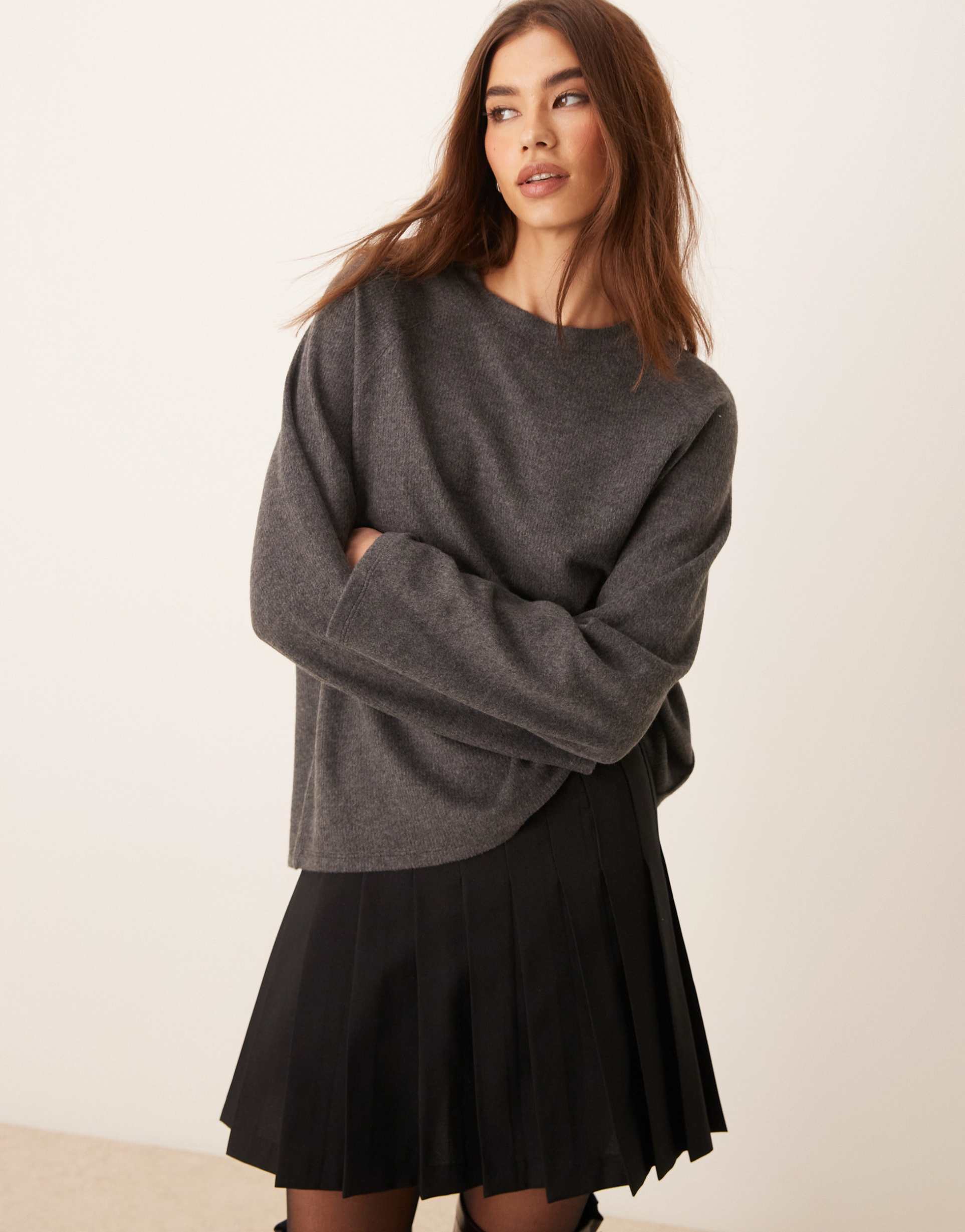 asos design supersoft raglan oversized sweater in gray