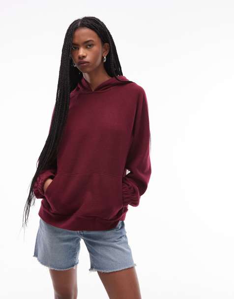 ASOS DESIGN supersoft raglan sleeve oversized hoodie in dark cherry - view 1