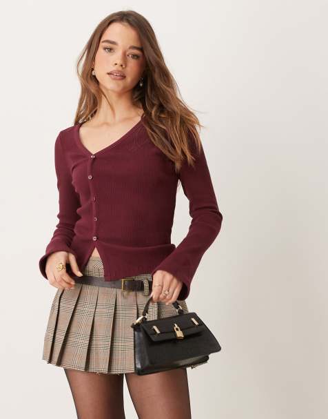 ASOS DESIGN supersoft rib asymmetric top in burgundy - view 1