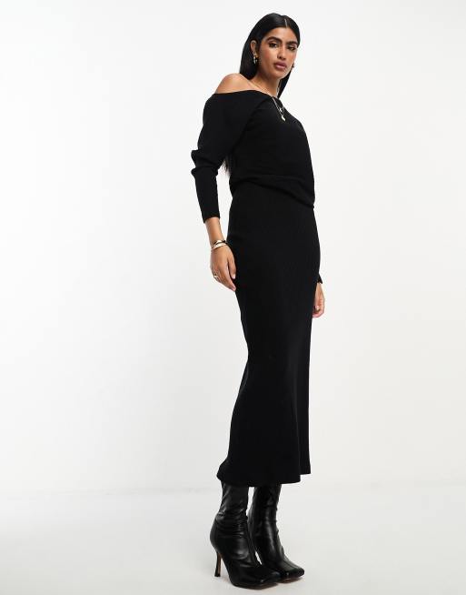 ASOS DESIGN supersoft rib midi jumper dress with fallen shoulder