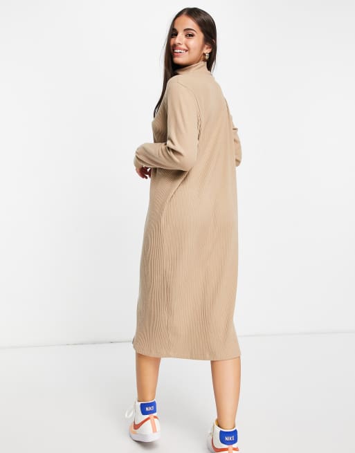 ASOS DESIGN supersoft rib midi jumper dress with polo neck in camel