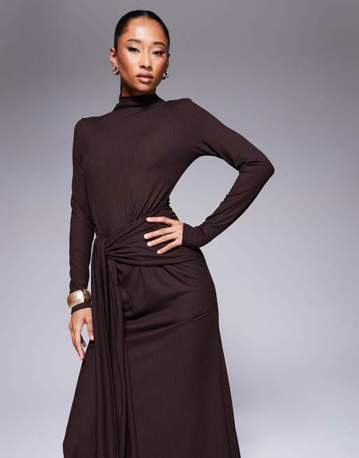 ribbed tie dress Faylen Waist Tie Ribbed Knit Maxi Dress Cream
