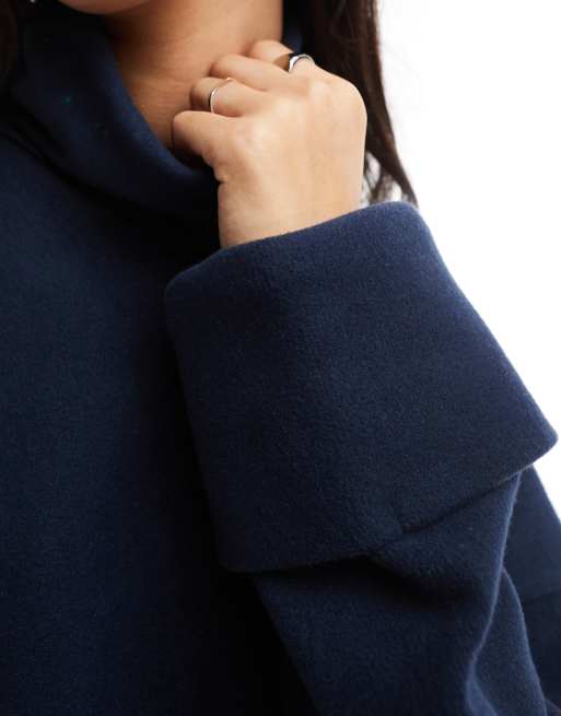 ASOS DESIGN supersoft roll neck jumper with cuff detail in navy, 3 of 4