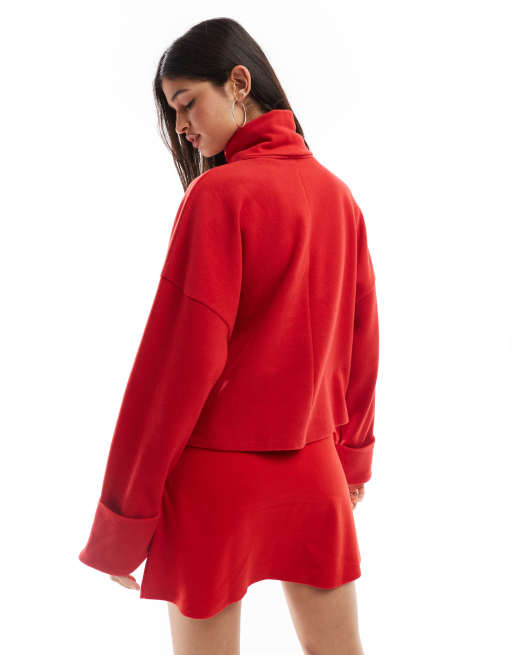 ASOS DESIGN supersoft roll neck jumper with cuff detail in red - RED, 3 of 4