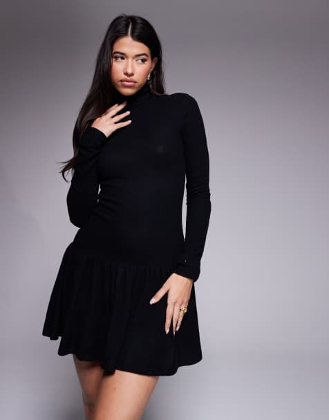 ASOS DESIGN supersoft  roll neck mini dress in black - view 1
