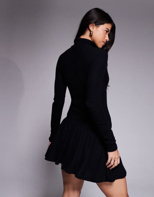 ASOS DESIGN supersoft  roll neck mini dress in black, 4 of 4