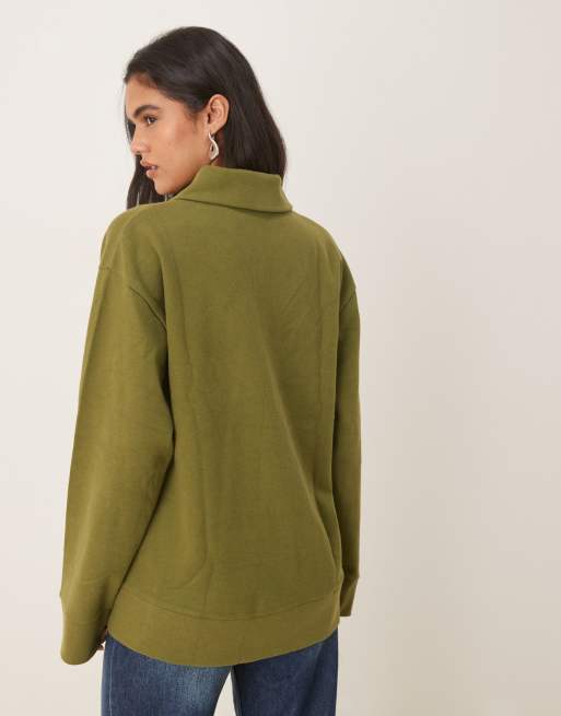 ASOS DESIGN supersoft rugby collar long sleeve tee in khaki, 4 of 4